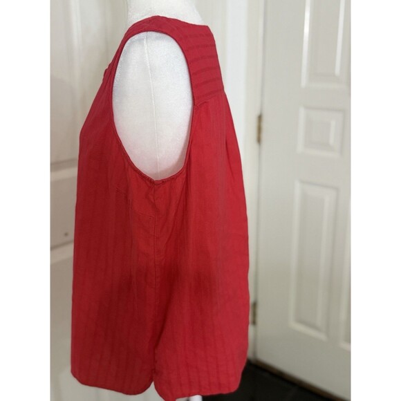 J Jill Red Single-Button Sleeveless Popover Tank Top 100% Cotton - Size L Petite - Picture 2 of 6